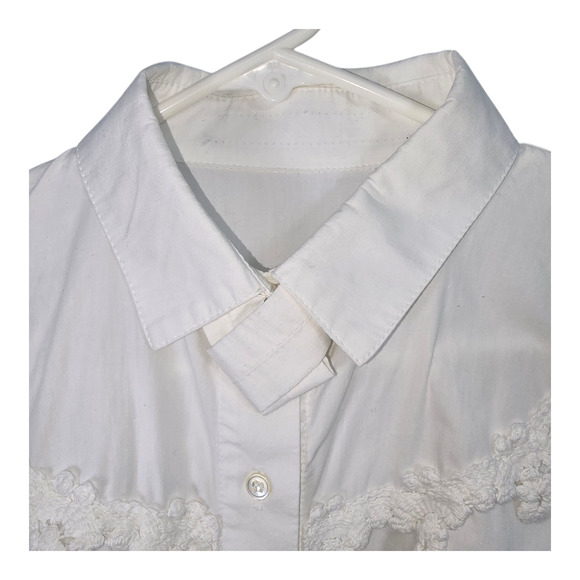 Vintage 80's 90's Peddlers Poet White Shirt Button Front Crochet Lace Detail M - Picture 5 of 12